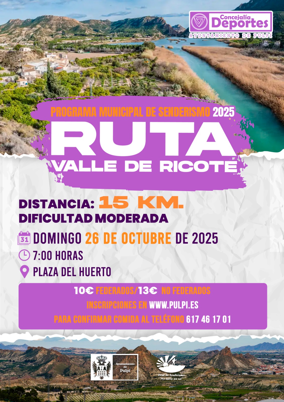 RUTA SENDERISMO VALLE DEL RICOTE DOMINGO 26 OCTUBRE 2025